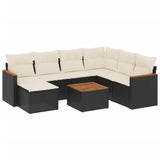 8 Piece Garden Sofa Set with Cushions Black Poly Rattan - Front View