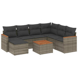 8 Piece Garden Sofa Set with Cushions Grey Poly Rattan - Front View
