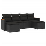 6 Piece Garden Sofa Set with Cushions Black Poly Rattan - Front View