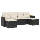 6 Piece Garden Sofa Set with Cushions Black Poly Rattan - Front View