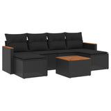 7 Piece Garden Sofa Set with Cushions Black Poly Rattan - Front View