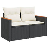 7 Piece Garden Sofa Set with Cushions Black Poly Rattan - Top-Down View
