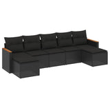 7 Piece Garden Sofa Set with Cushions Black Poly Rattan - Front View
