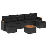 8 Piece Garden Sofa Set with Cushions Black Poly Rattan - Front View