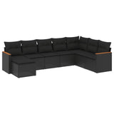 8 Piece Garden Sofa Set with Cushions Black Poly Rattan - Front View