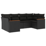 6 Piece Garden Sofa Set with Cushions Black Poly Rattan - Front View