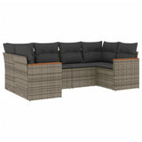 6 Piece Garden Sofa Set with Cushions Grey Poly Rattan - Front View