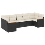 7 Piece Garden Sofa Set with Cushions Black Poly Rattan