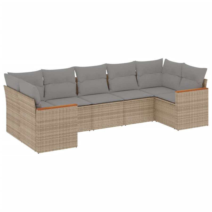 7 Piece Garden Sofa Set with Cushions Mix Beige Poly Rattan