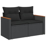 9 Piece Garden Sofa Set with Cushions Black Poly Rattan - 45-Degree Angle