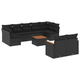 10 Piece Garden Sofa Set with Cushions Black Poly Rattan - Front View