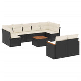 10 Piece Garden Sofa Set with Cushions Black Poly Rattan - Front View