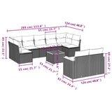 10 Piece Garden Sofa Set with Cushions Grey Poly Rattan - Low Angle