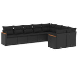 9 Piece Garden Sofa Set with Cushions Black Poly Rattan - Front View