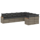 9 Piece Garden Sofa Set with Cushions Grey Poly Rattan - Front View