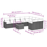 10 Piece Garden Sofa Set with Cushions Black Poly Rattan - Low Angle