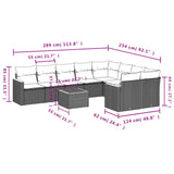 10 Piece Garden Sofa Set with Cushions Grey Poly Rattan - Low Angle