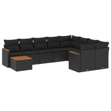 10 Piece Garden Sofa Set with Cushions Black Poly Rattan - Front View