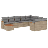 10 Piece Garden Sofa Set with Cushions Mix Beige Poly Rattan - Front View