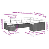 10 Piece Garden Sofa Set with Cushions Mix Beige Poly Rattan - Low Angle