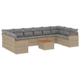 11 Piece Garden Sofa Set with Cushions Mix Beige Poly Rattan - Front View