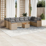 11 Piece Garden Sofa Set with Cushions Mix Beige Poly Rattan