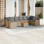 11 Piece Garden Sofa Set with Cushions Mix Beige Poly Rattan