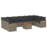 11 Piece Garden Sofa Set with Cushions Grey Poly Rattan - Front View