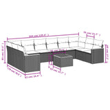 11 Piece Garden Sofa Set with Cushions Grey Poly Rattan - Low Angle