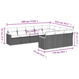 10 Piece Garden Sofa Set with Cushions Black Poly Rattan - Close-Up Angle