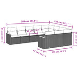 10 Piece Garden Sofa Set with Cushions Grey Poly Rattan - Close-Up Angle