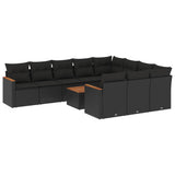11 Piece Garden Sofa Set with Cushions Black Poly Rattan - Front View