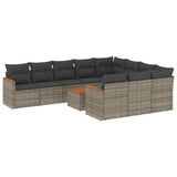11 Piece Garden Sofa Set with Cushions Grey Poly Rattan - Front View