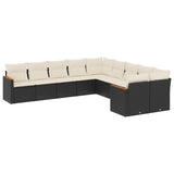 10 Piece Garden Sofa Set with Cushions Black Poly Rattan - Front View