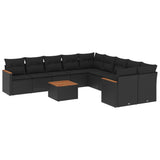 11 Piece Garden Sofa Set with Cushions Black Poly Rattan - Front View