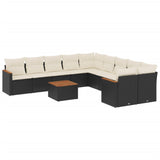 11 Piece Garden Sofa Set with Cushions Black Poly Rattan - Front View