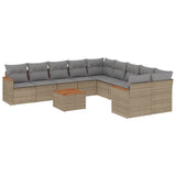 11 Piece Garden Sofa Set with Cushions Mix Beige Poly Rattan - Front View