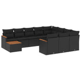 11 Piece Garden Sofa Set with Cushions Black Poly Rattan - Front View