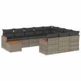 11 Piece Garden Sofa Set with Cushions Grey Poly Rattan - Front View