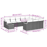 11 Piece Garden Sofa Set with Cushions Grey Poly Rattan - Low Angle