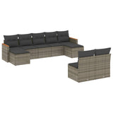 9 Piece Garden Sofa Set with Cushions Grey Poly Rattan - Front View