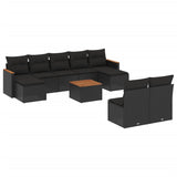 10 Piece Garden Sofa Set with Cushions Black Poly Rattan - Front View