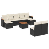 10 Piece Garden Sofa Set with Cushions Black Poly Rattan - Front View