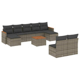 10 Piece Garden Sofa Set with Cushions Grey Poly Rattan - Front View