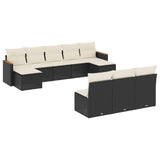 10 Piece Garden Sofa Set with Cushions Black Poly Rattan - Front View