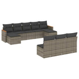 10 Piece Garden Sofa Set with Cushions Grey Poly Rattan - Front View
