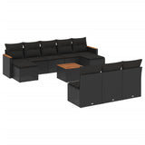 11 Piece Garden Sofa Set with Cushions Black Poly Rattan - Front View