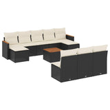 11 Piece Garden Sofa Set with Cushions Black Poly Rattan - Front View