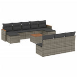 11 Piece Garden Sofa Set with Cushions Grey Poly Rattan - Front View