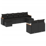9 Piece Garden Sofa Set with Cushions Black Poly Rattan - Front View